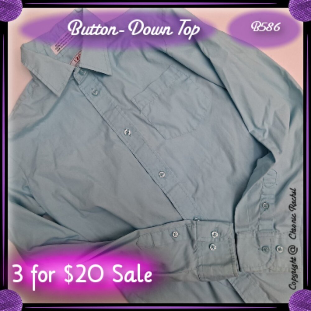 Blue Long-Sleeve Button-Down Dress Shirt